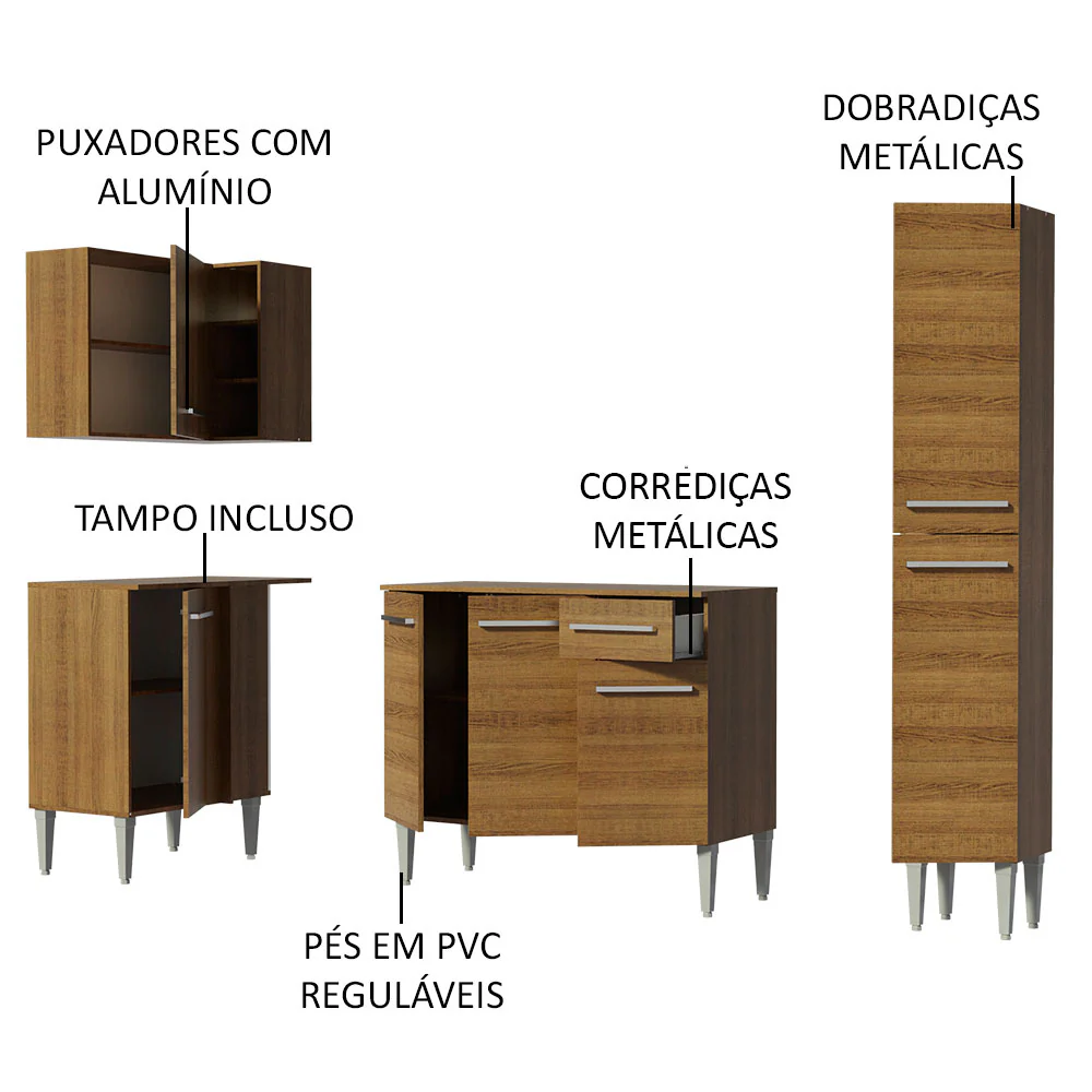 Armário de Cozinha Completa de Canto 261cm Rustic Emilly Song Madesa 01 - Image 4