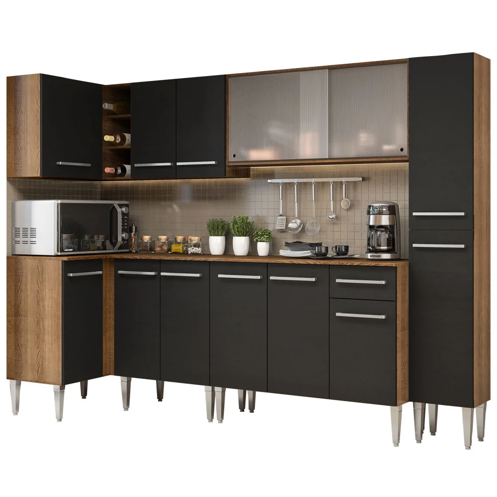 Armário de Cozinha Completa de Canto 325cm Rustic/Preto Emilly Space Madesa 03 - Image 2