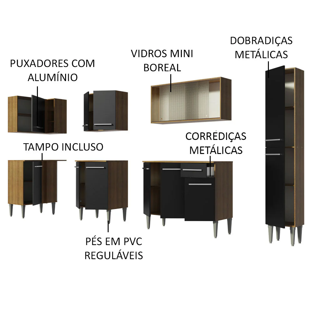 Armário de Cozinha Completa de Canto 325cm Rustic/Preto Emilly Space Madesa 03 - Image 4