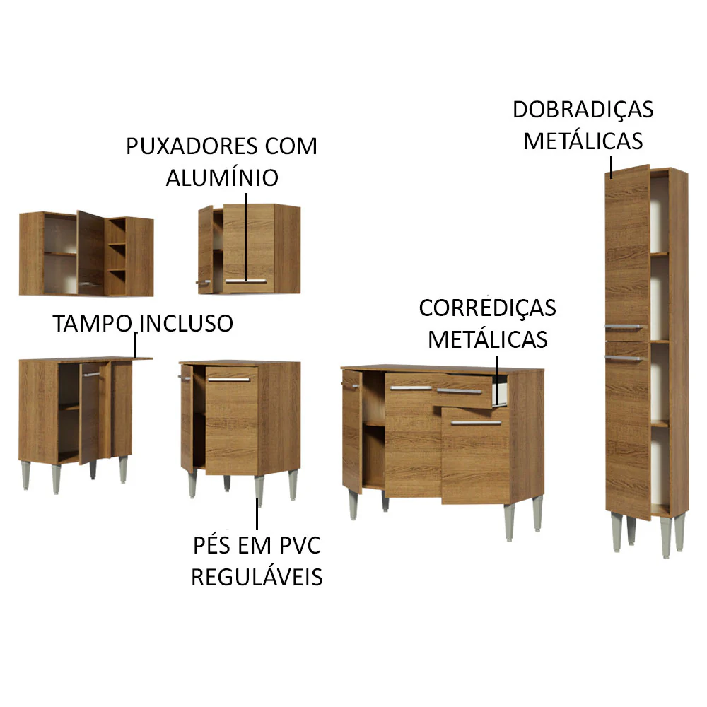 Armário de Cozinha Completa de Canto 325cm Rustic Emilly Water Madesa 02 - Image 4