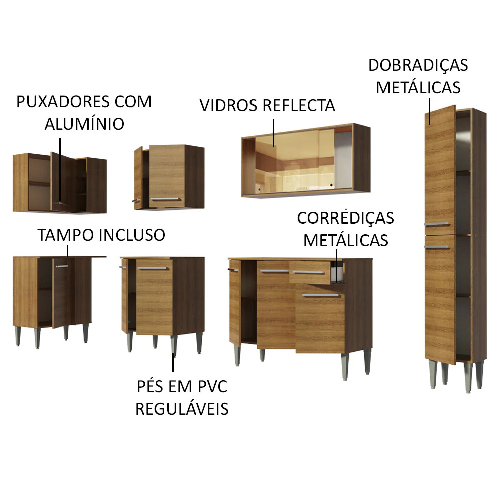 Armário de Cozinha Completa de Canto 325cm Rustic Emilly Wave Madesa 04 - Image 4