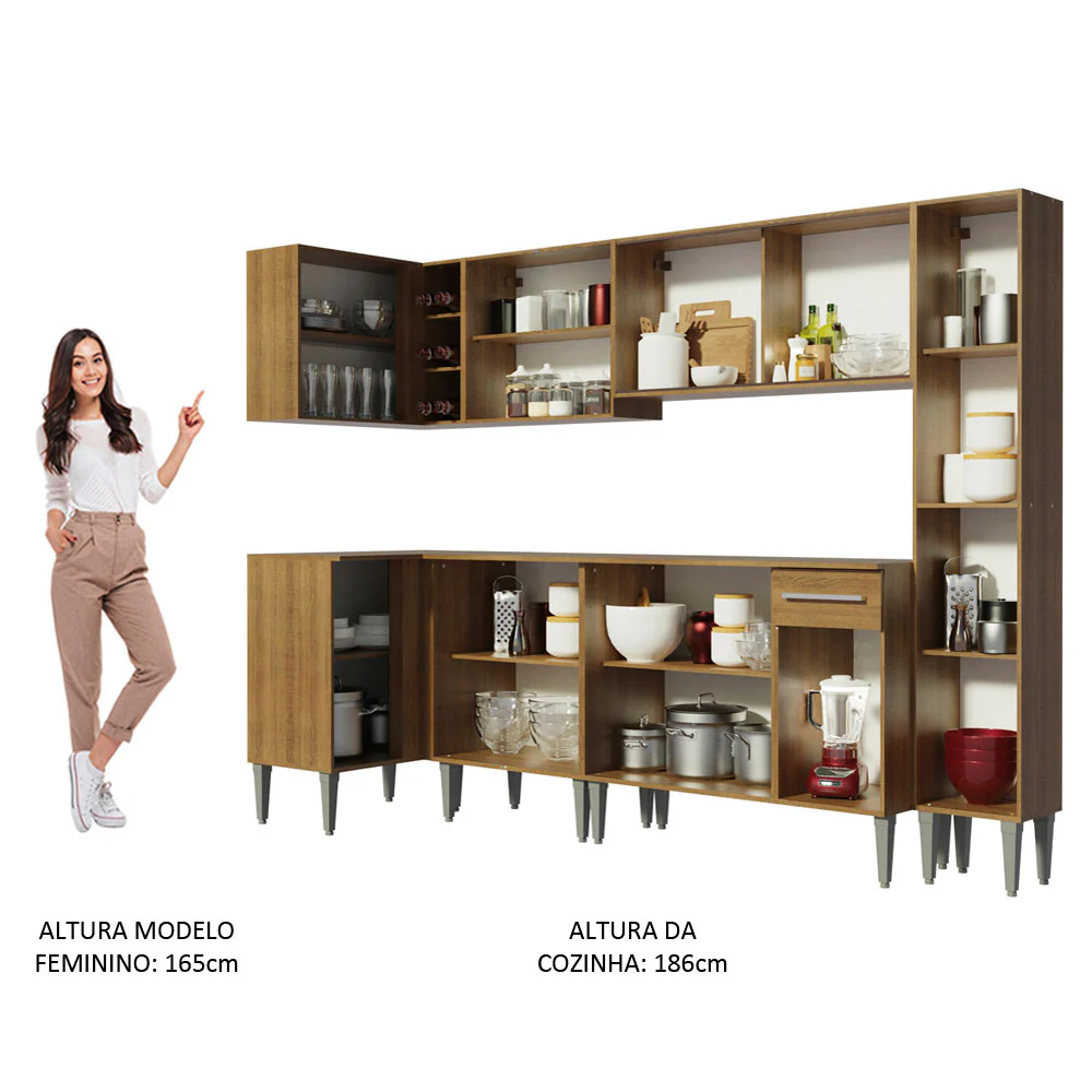 Armário de Cozinha Completa de Canto 325cm Rustic Emilly Wave Madesa 04 - Image 5