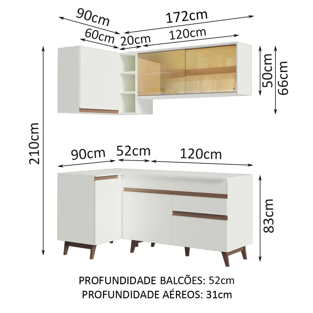 Armário de Cozinha Completa de Canto 262cm Branco Reims Madesa 01 - Image 3