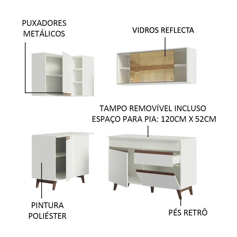 Armário de Cozinha Completa de Canto 262cm Branco Reims Madesa 01 - Image 4