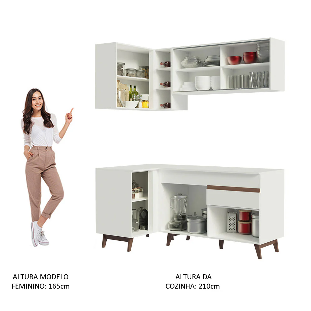 Armário de Cozinha Completa de Canto 262cm Branco Reims Madesa 01 - Image 5