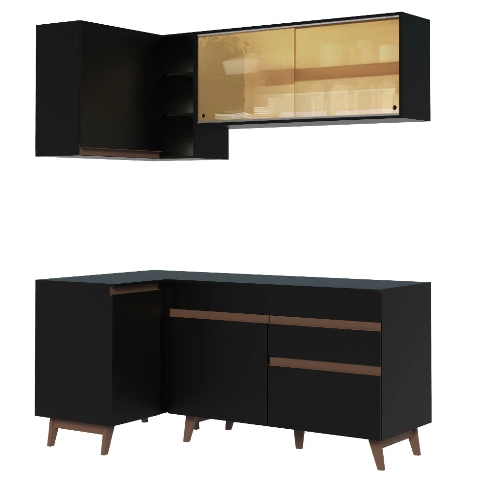 Armário de Cozinha Completa de Canto 262cm Preto Reims Madesa 01 - Image 12