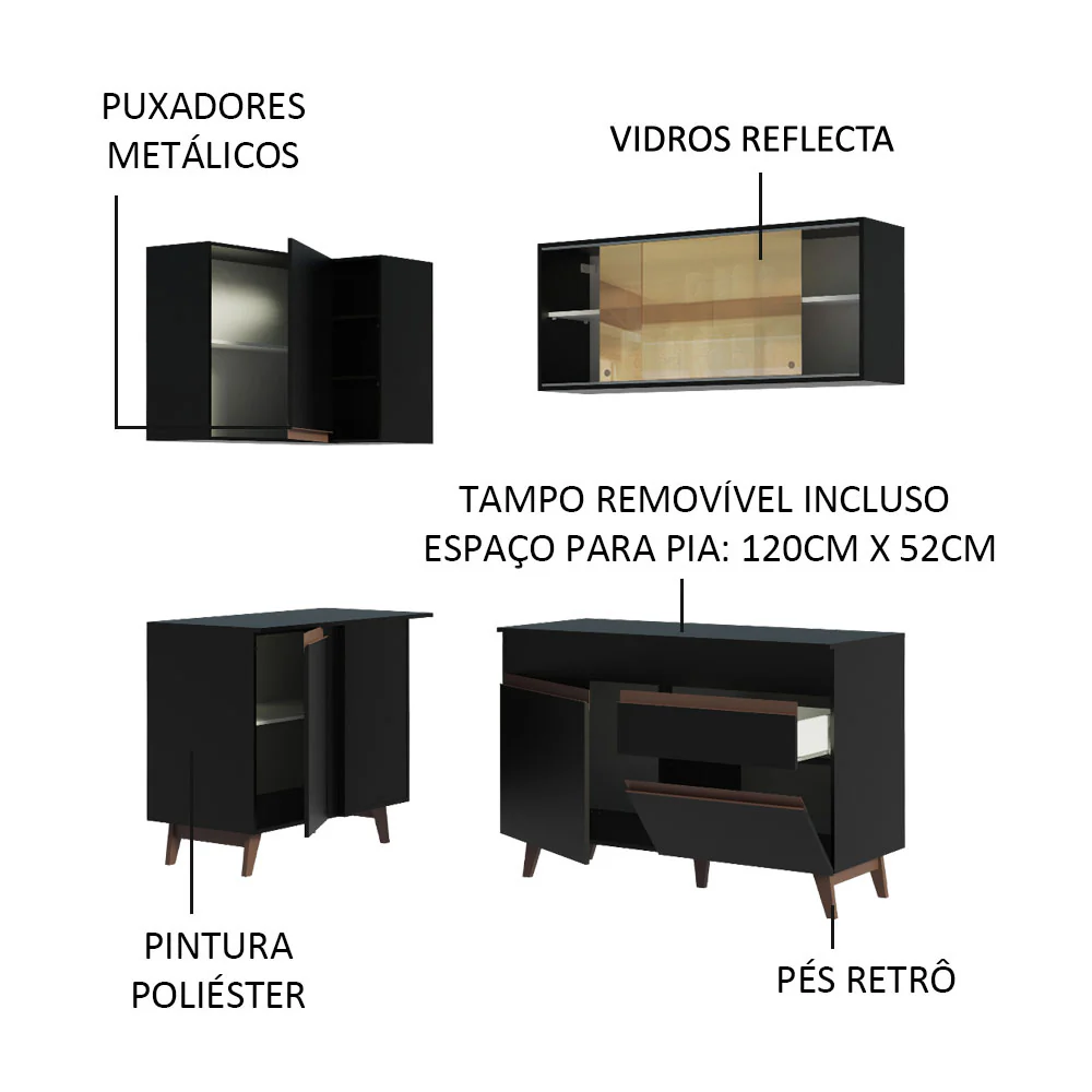Armário de Cozinha Completa de Canto 262cm Preto Reims Madesa 01 - Image 4