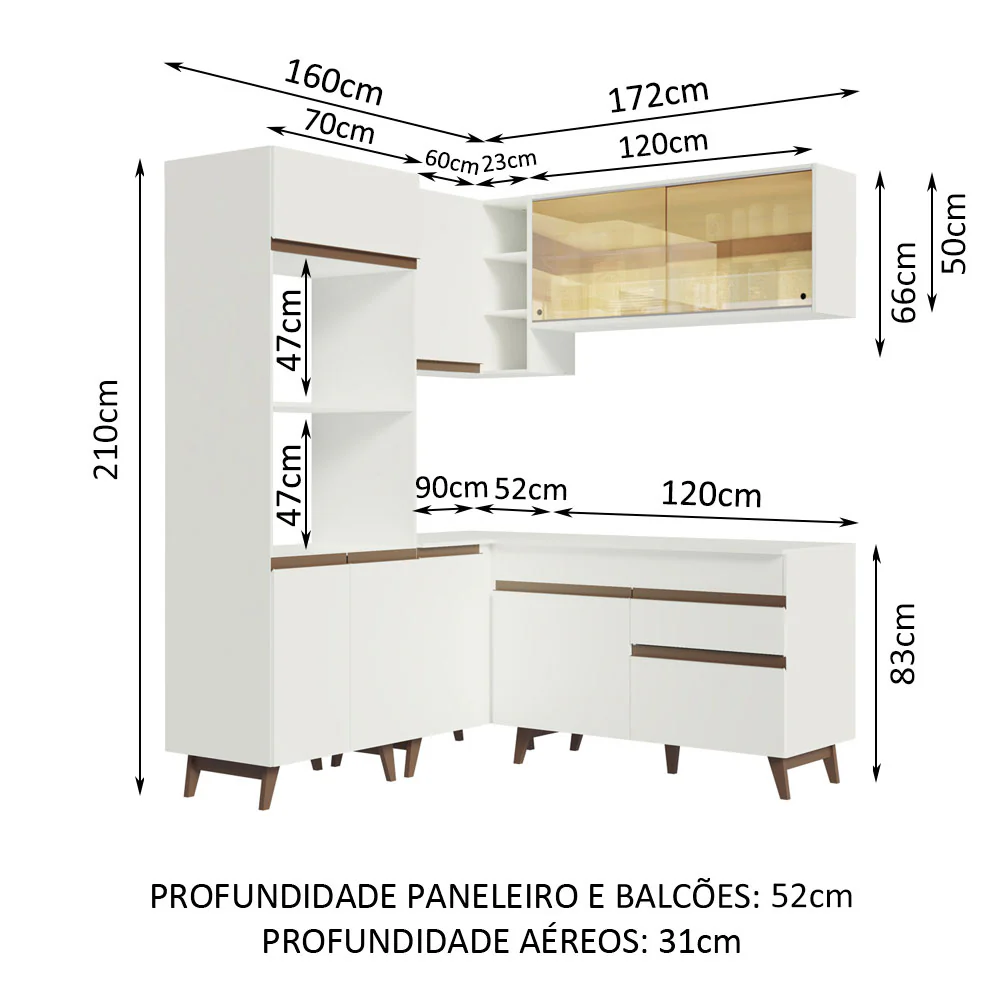 Armário de Cozinha Completa de Canto 332cm Branco Reims Madesa 01 - Image 3