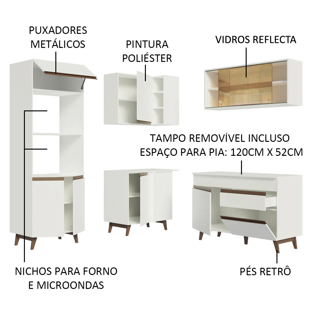 Armário de Cozinha Completa de Canto 332cm Branco Reims Madesa 01 - Image 4