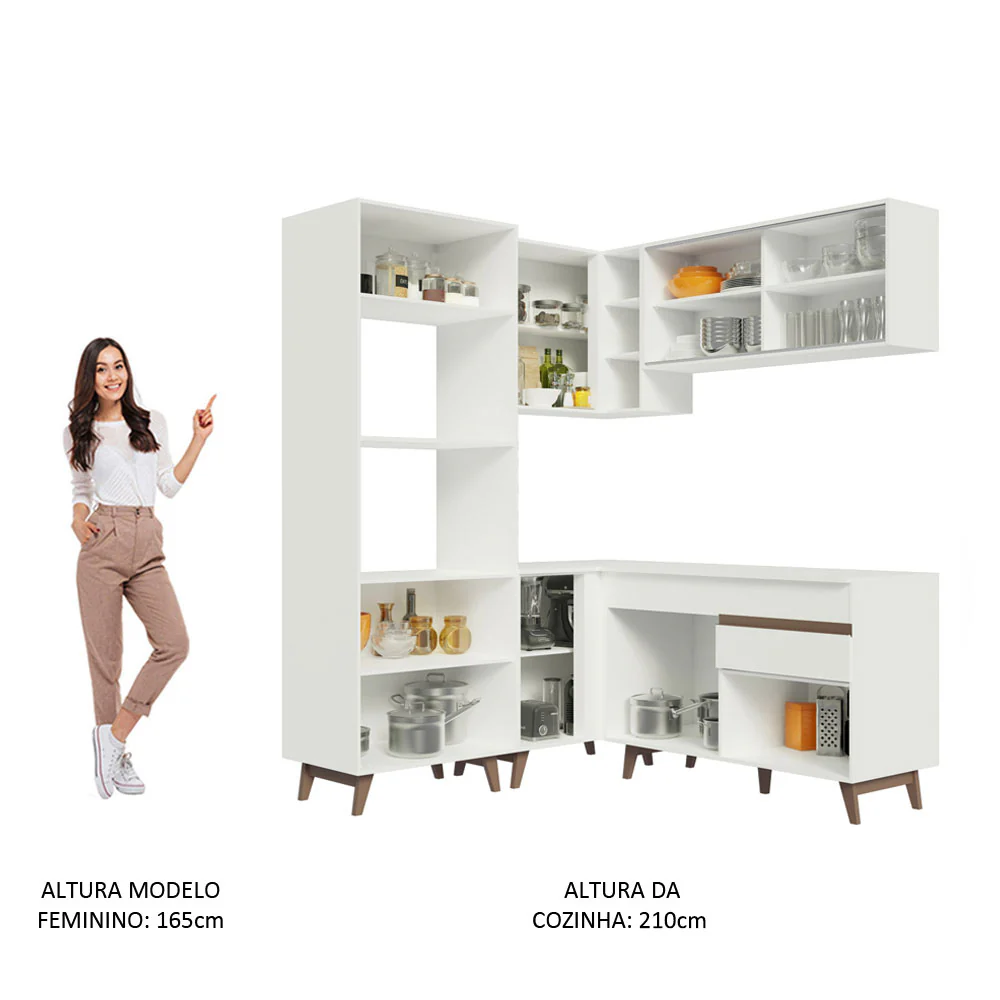 Armário de Cozinha Completa de Canto 332cm Branco Reims Madesa 01 - Image 5