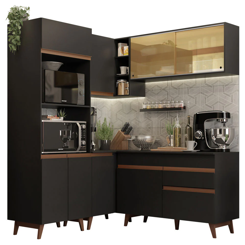 Armário de Cozinha Completa de Canto 332cm Preto Reims Madesa 01 - Image 2