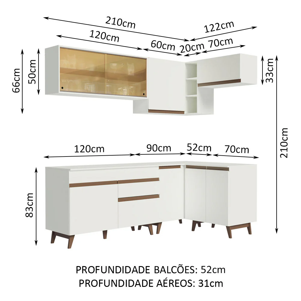 Armário de Cozinha Completa de Canto 332cm Branco Reims Madesa 02 - Image 3