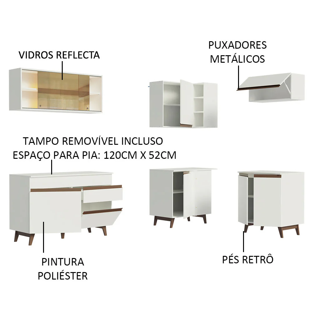 Armário de Cozinha Completa de Canto 332cm Branco Reims Madesa 02 - Image 4