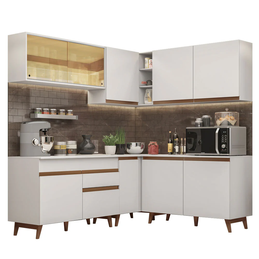 Armário de Cozinha Completa de Canto 382cm Branco Reims Madesa 01 - Image 2