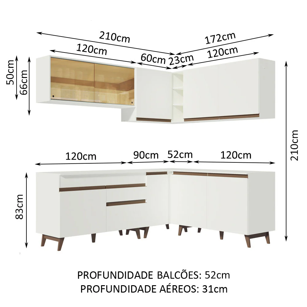 Armário de Cozinha Completa de Canto 382cm Branco Reims Madesa 01 - Image 3