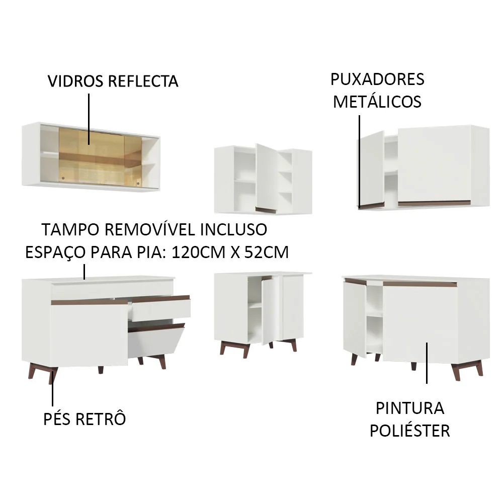 Armário de Cozinha Completa de Canto 382cm Branco Reims Madesa 01 - Image 4