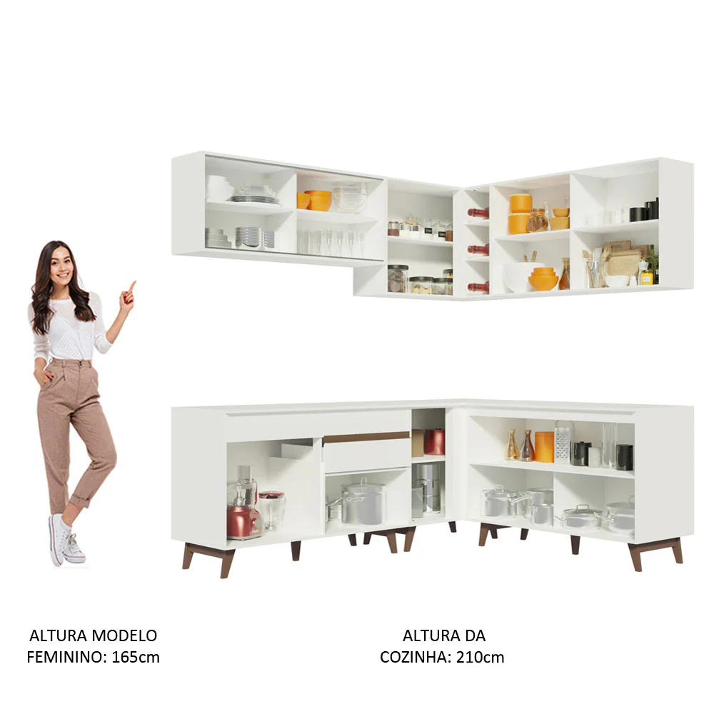 Armário de Cozinha Completa de Canto 382cm Branco Reims Madesa 01 - Image 5