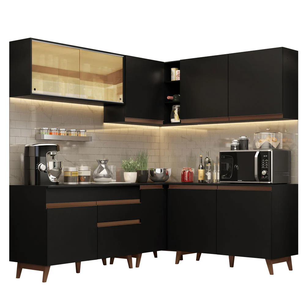 Armário de Cozinha Completa de Canto 382cm Preto Reims Madesa 01 - Image 2