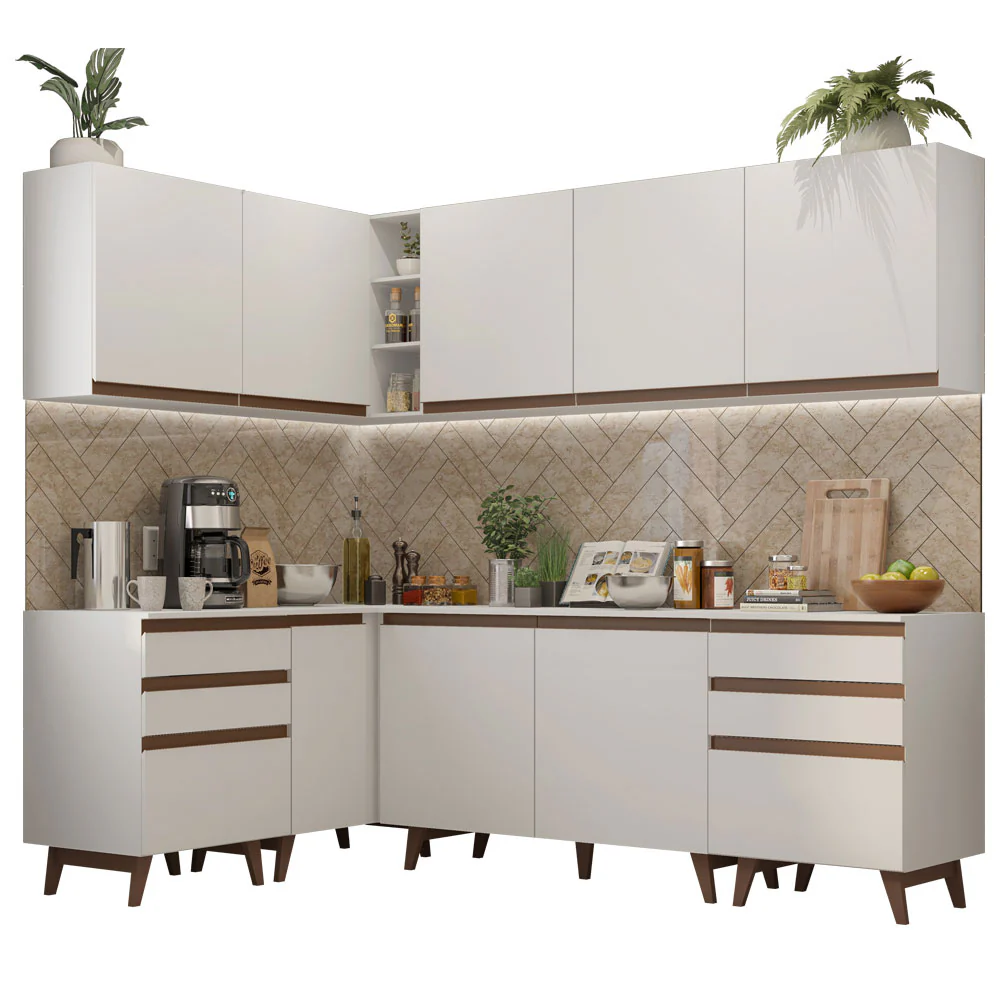 Armário de Cozinha Completa de Canto 382cm Branco Reims Madesa 02 - Image 2