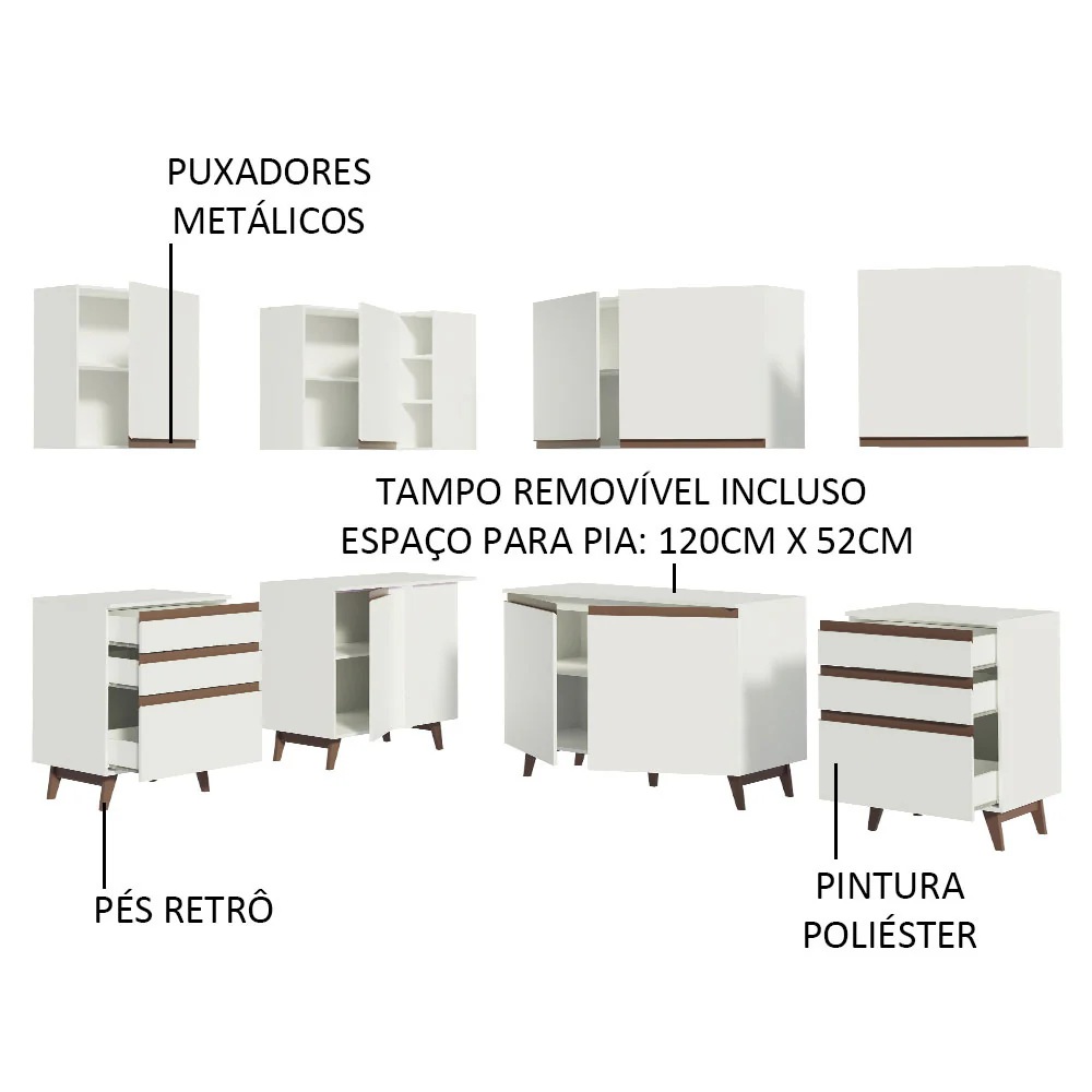 Armário de Cozinha Completa de Canto 382cm Branco Reims Madesa 02 - Image 4