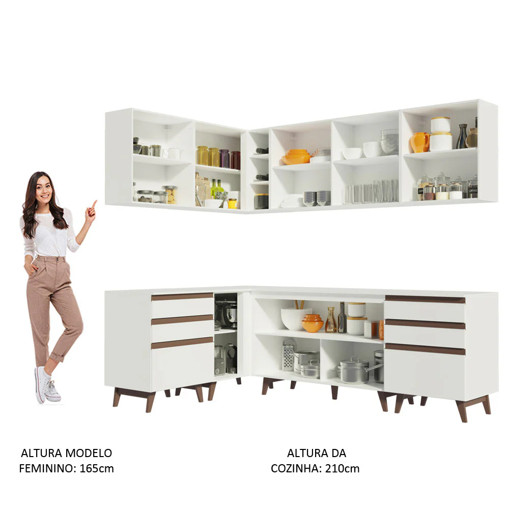 Armário de Cozinha Completa de Canto 382cm Branco Reims Madesa 02 - Image 5