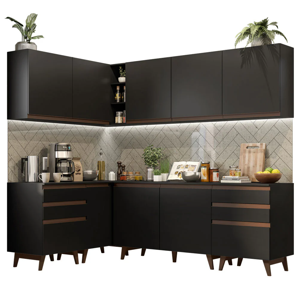 Armário de Cozinha Completa de Canto 382cm Preto Reims Madesa 02 - Image 2