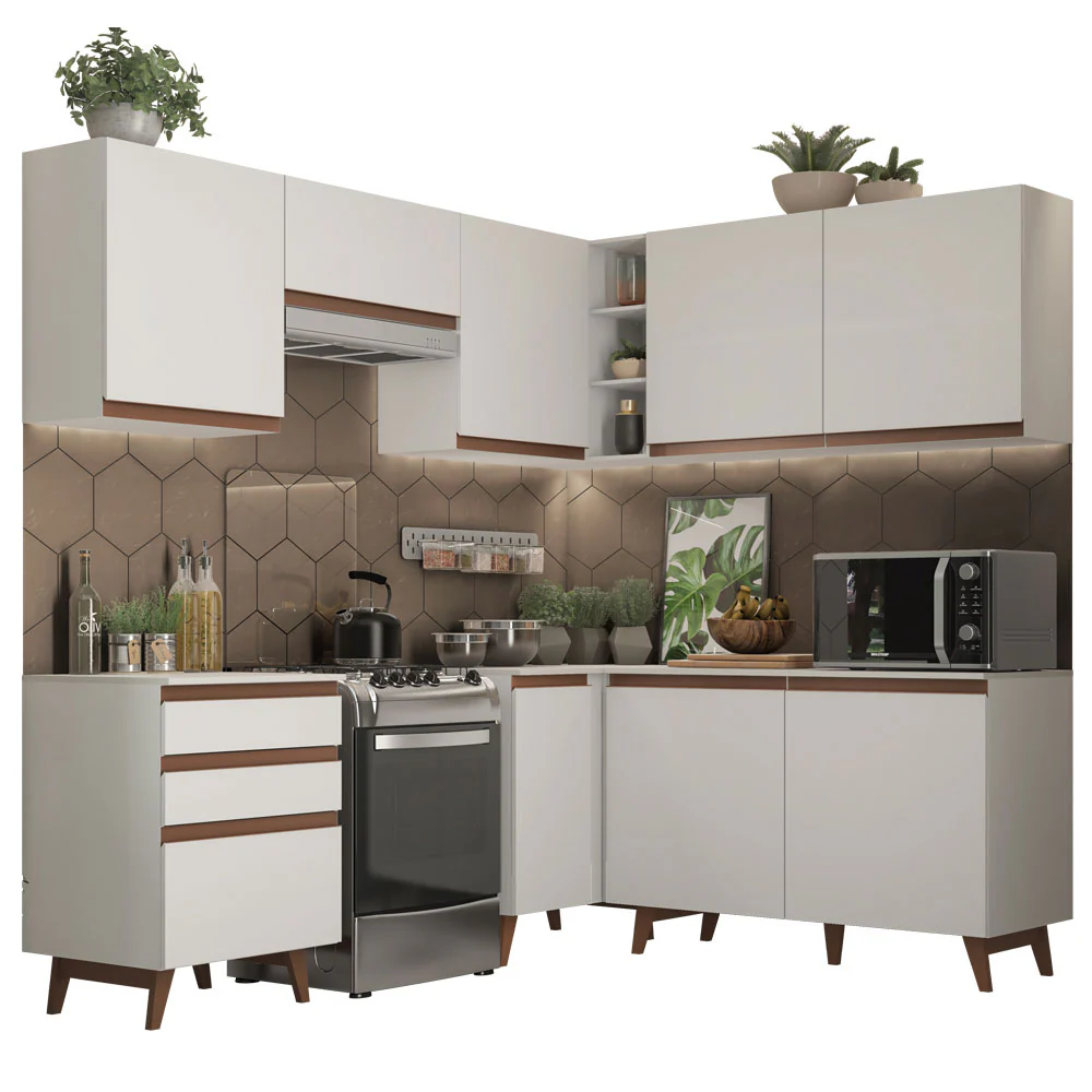 Armário de Cozinha Completa de Canto 392cm Branco Reims Madesa 01 - Image 2