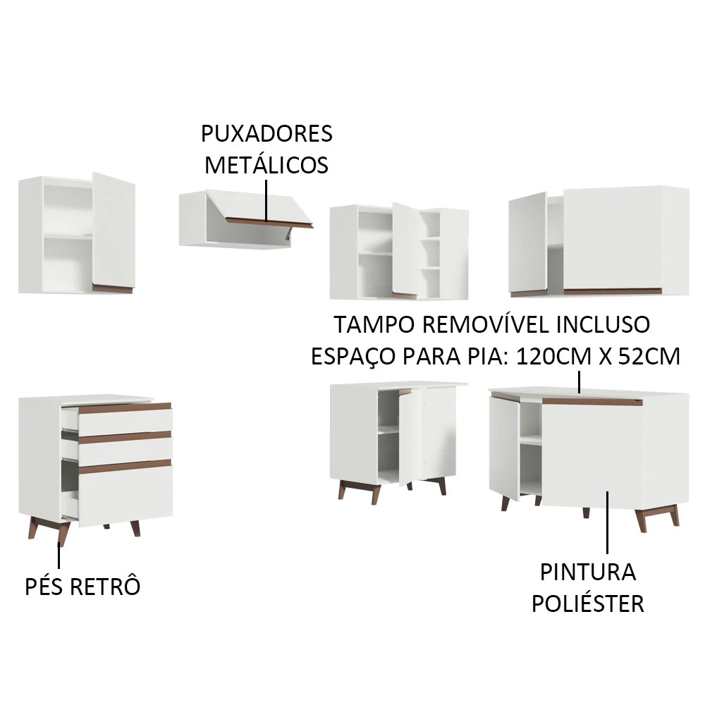 Armário de Cozinha Completa de Canto 392cm Branco Reims Madesa 01 - Image 4