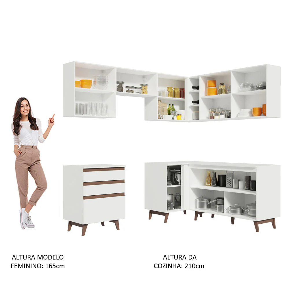 Armário de Cozinha Completa de Canto 392cm Branco Reims Madesa 01 - Image 5