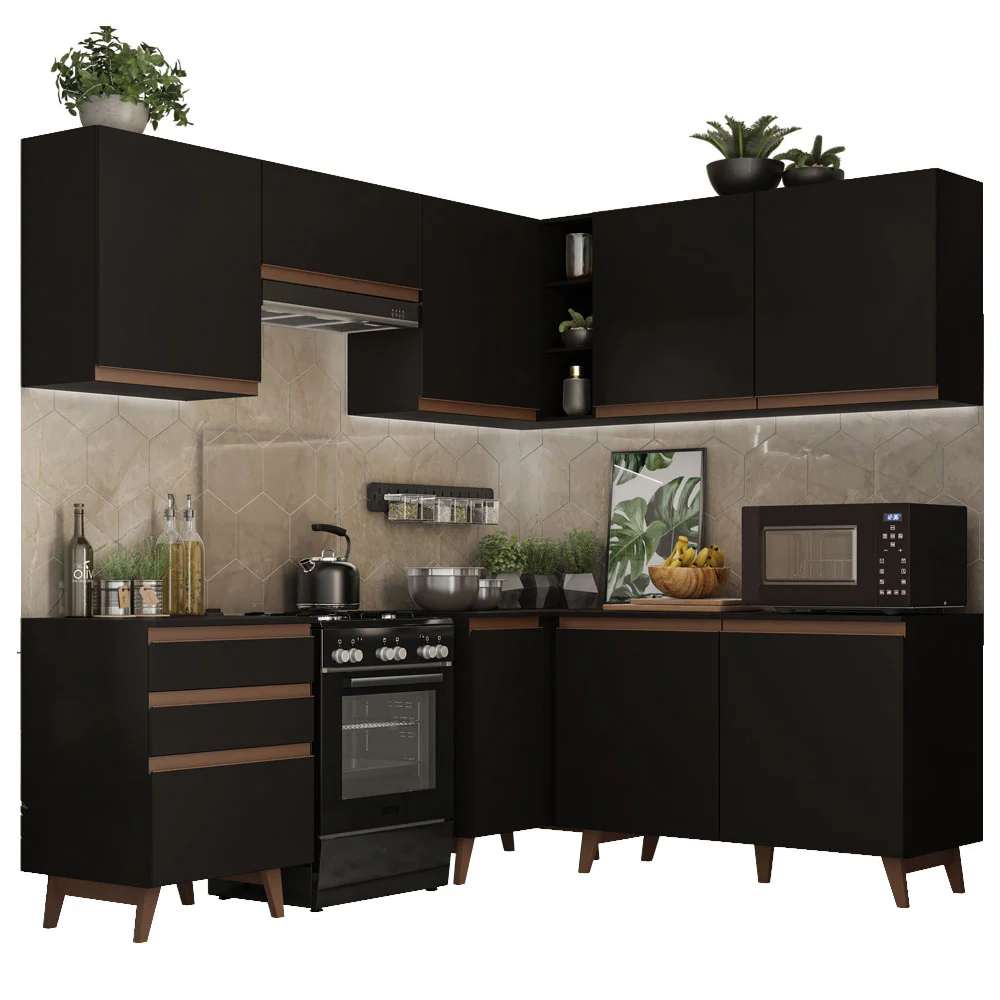 Armário de Cozinha Completa de Canto 392cm Preto Reims Madesa 01 - Image 2