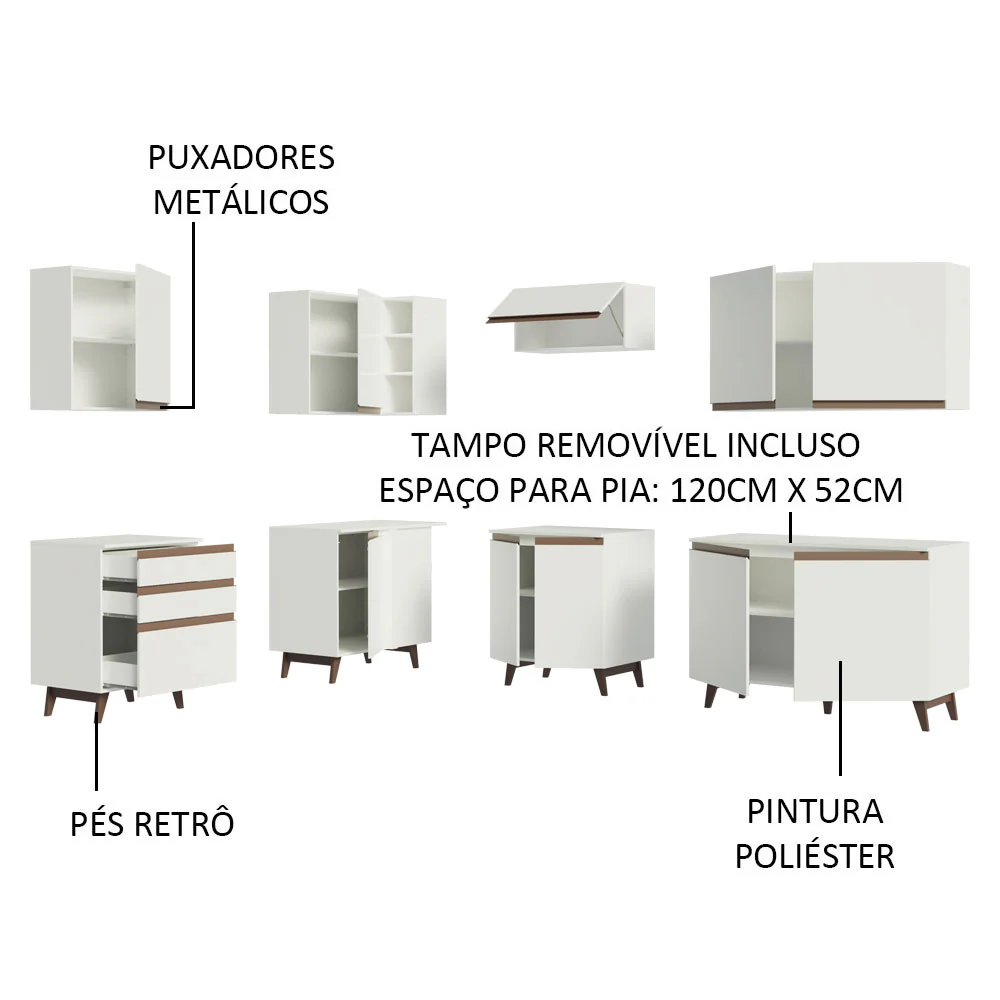 Armário de Cozinha Completa de Canto 392cm Branco Reims Madesa 02 - Image 4