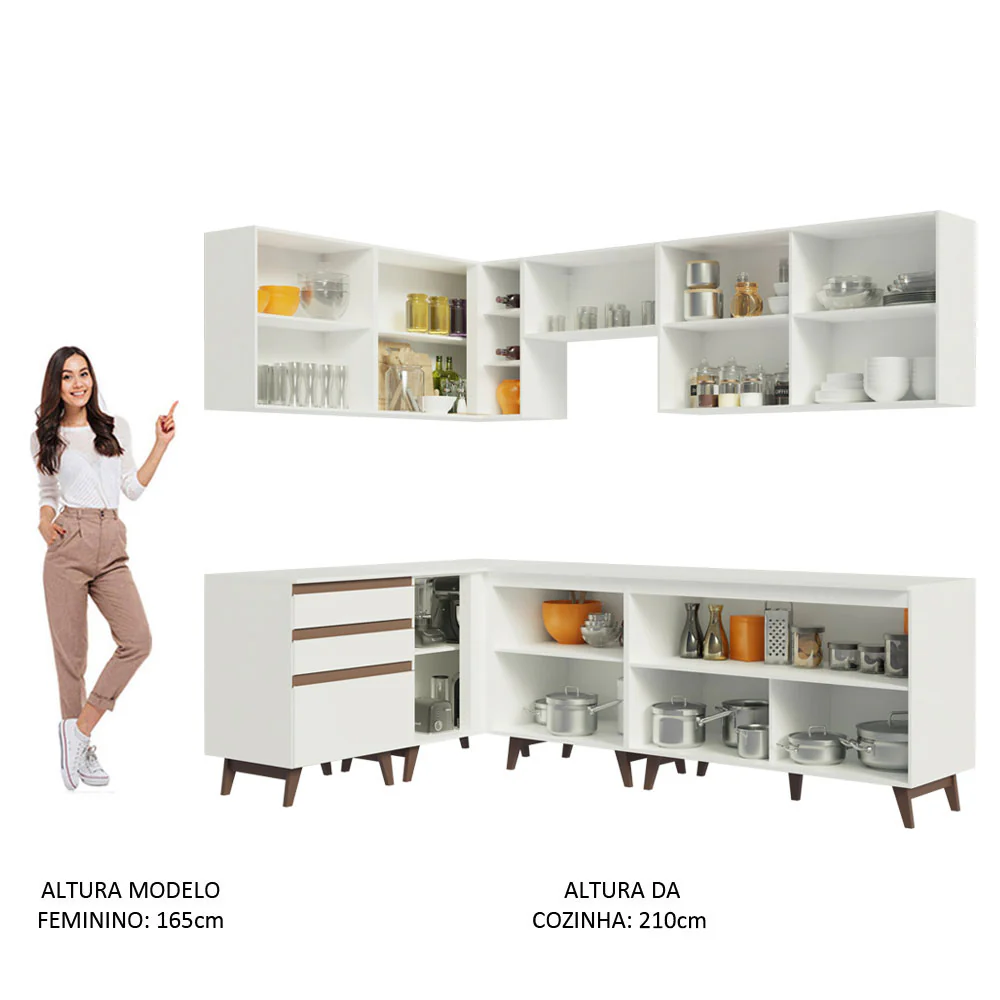 Armário de Cozinha Completa de Canto 392cm Branco Reims Madesa 02 - Image 5