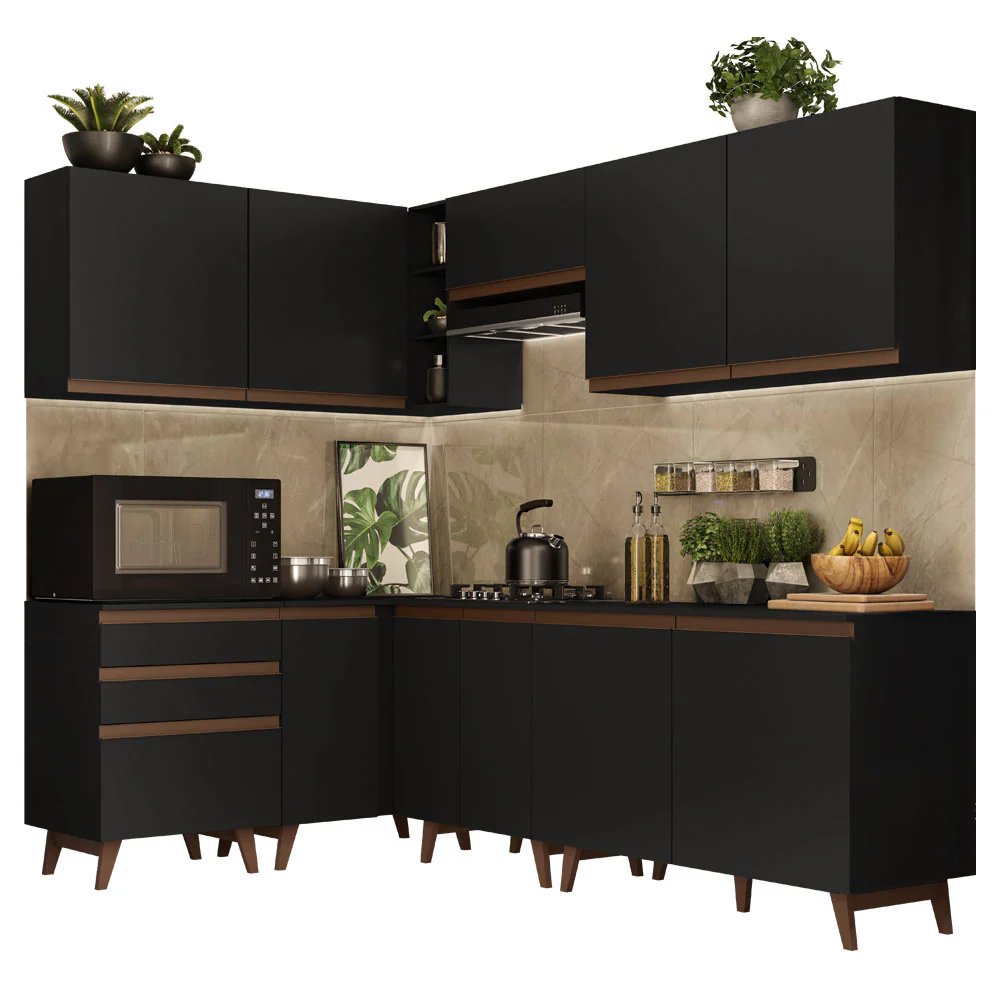 Armário de Cozinha Completa de Canto 392cm Preto Reims Madesa 02 - Image 2