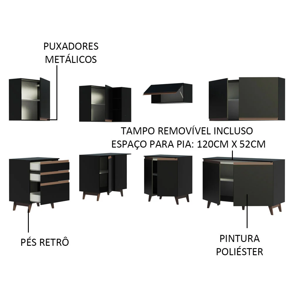 Armário de Cozinha Completa de Canto 392cm Preto Reims Madesa 02 - Image 4