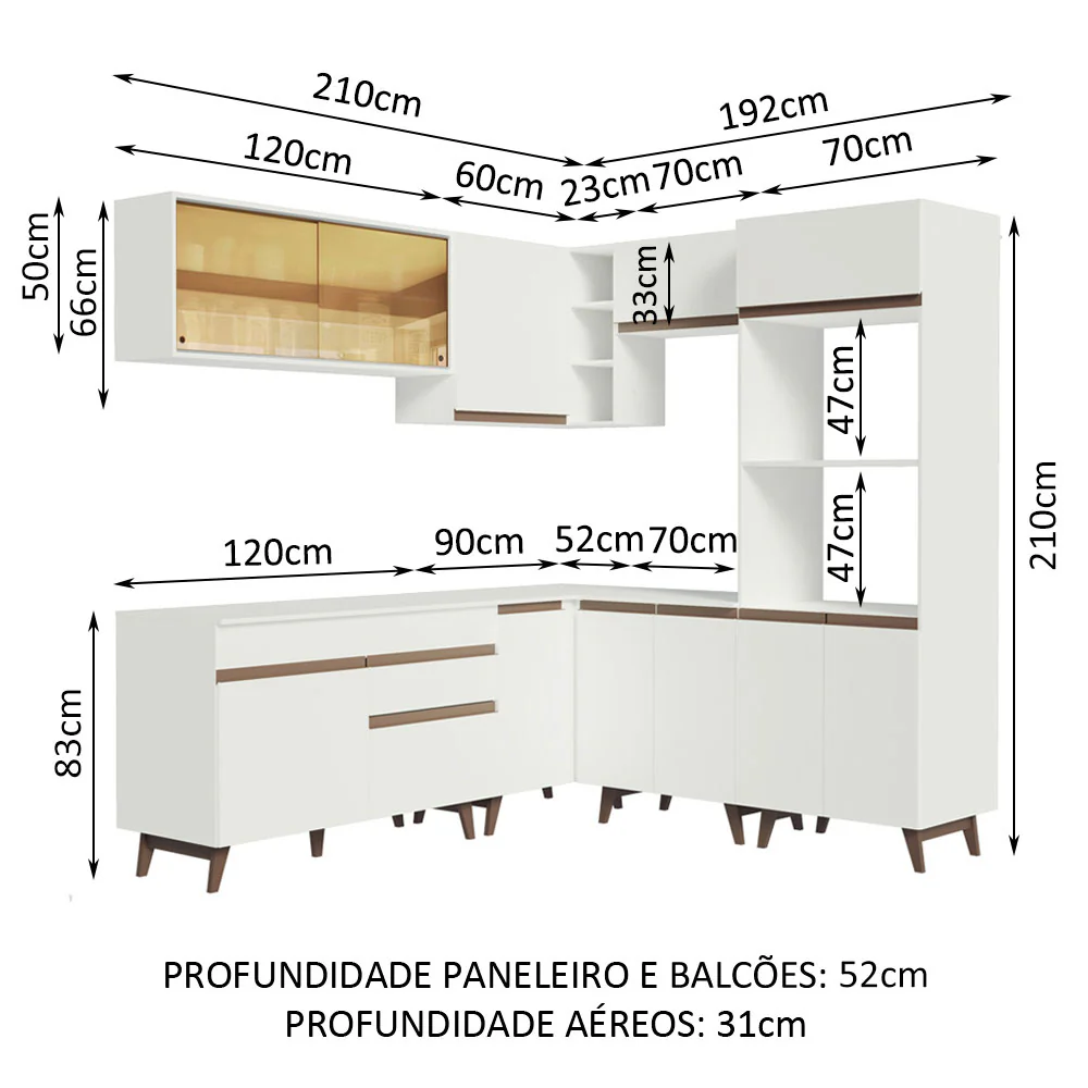 Armário de Cozinha Completa de Canto 402cm Branco Reims Madesa 01 - Image 3