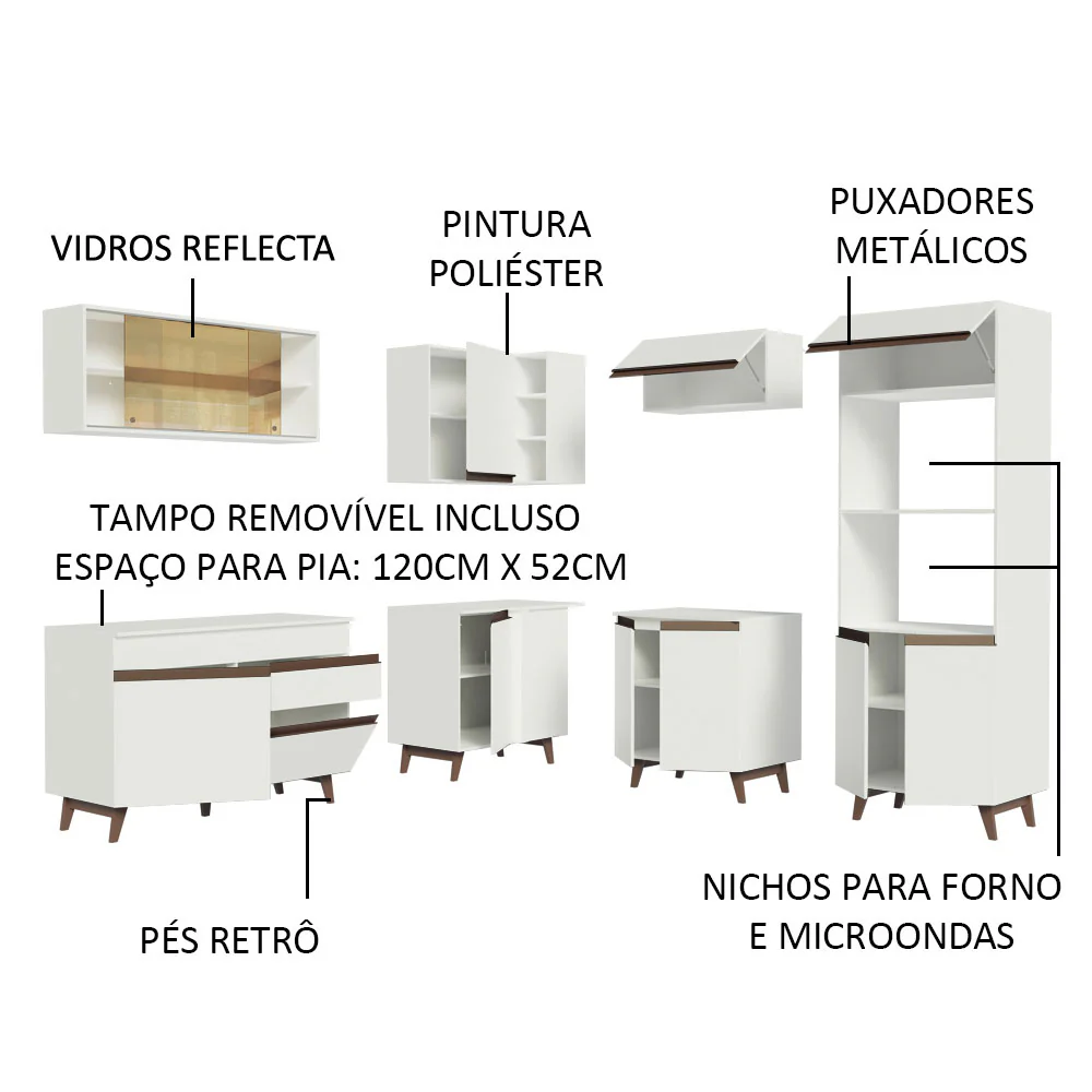 Armário de Cozinha Completa de Canto 402cm Branco Reims Madesa 01 - Image 4