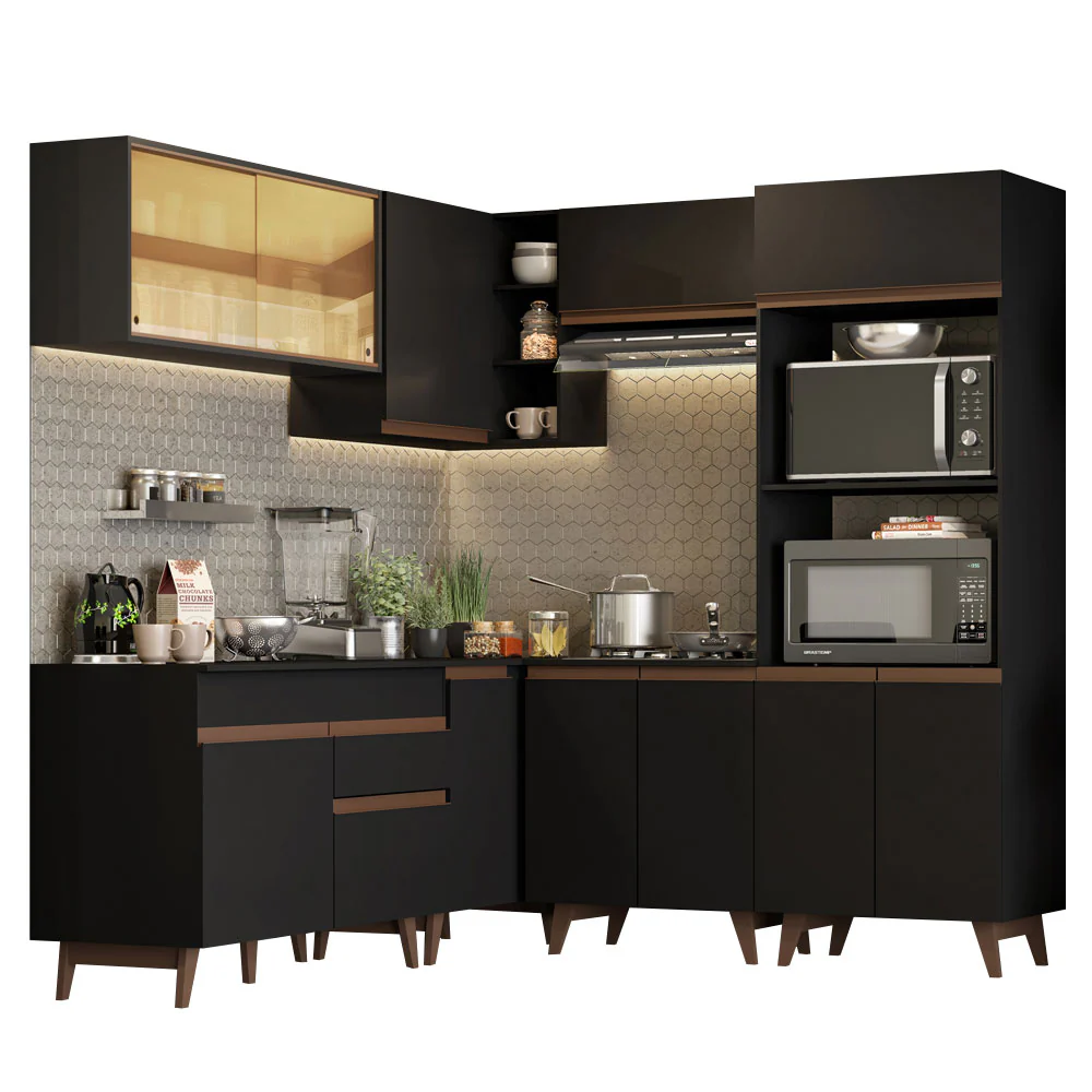 Armário de Cozinha Completa de Canto 402cm Preto Reims Madesa 01 - Image 2