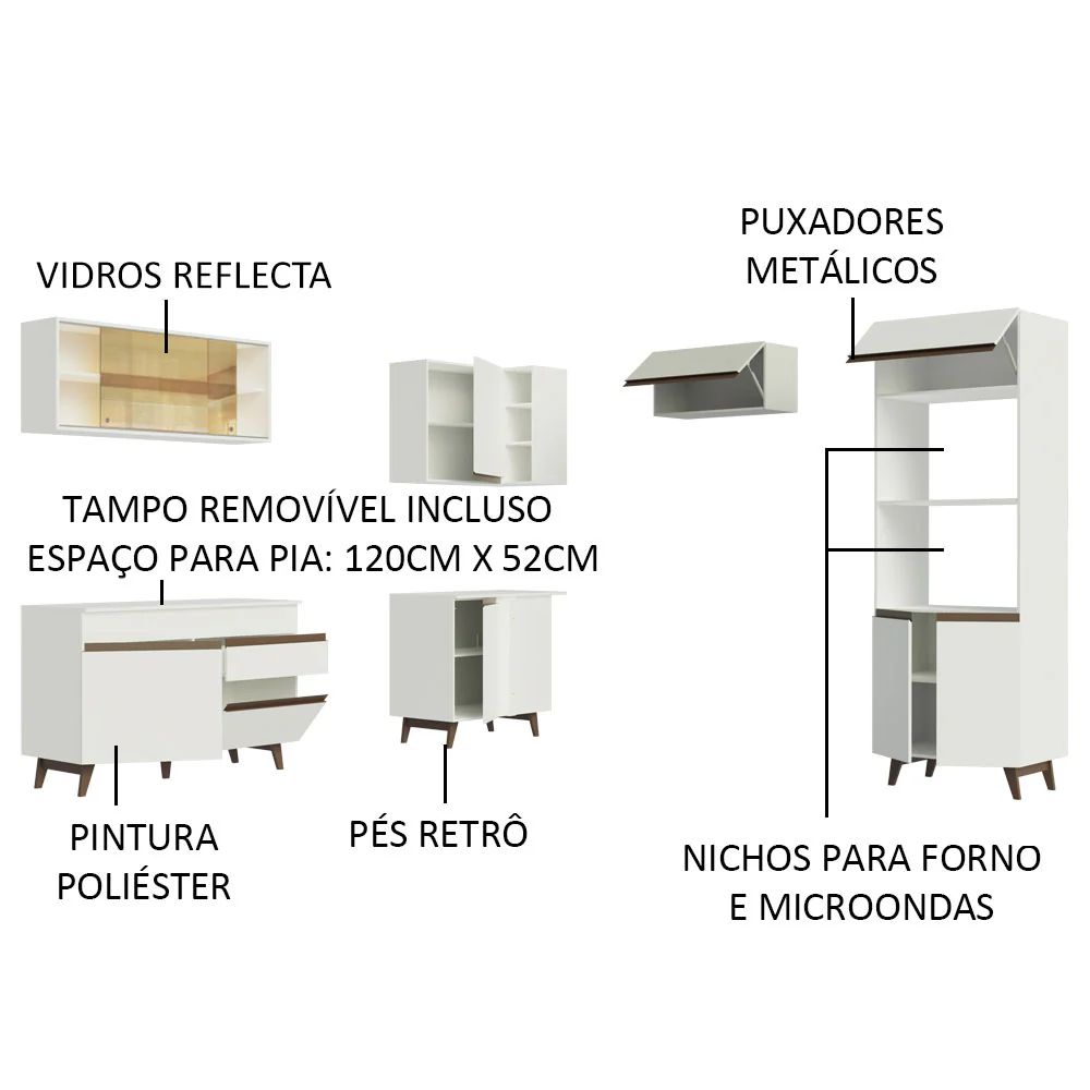 Armário de Cozinha Completa de Canto 402cm Branco Reims Madesa 02 - Image 4