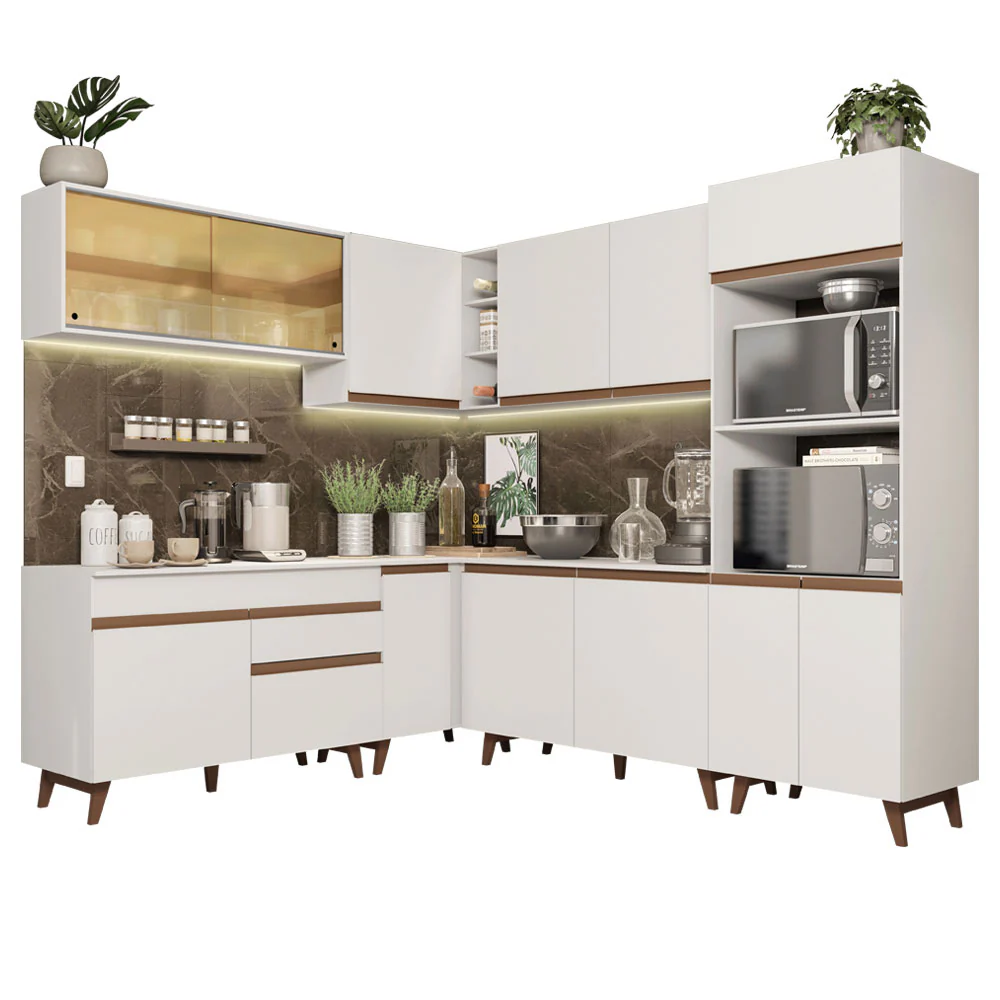 Armário de Cozinha Completa de Canto 452cm Branco Reims Madesa 01 - Image 2