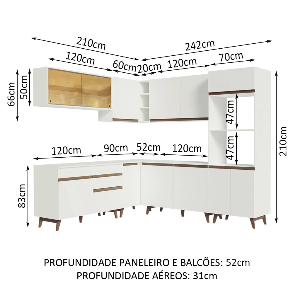Armário de Cozinha Completa de Canto 452cm Branco Reims Madesa 01 - Image 3
