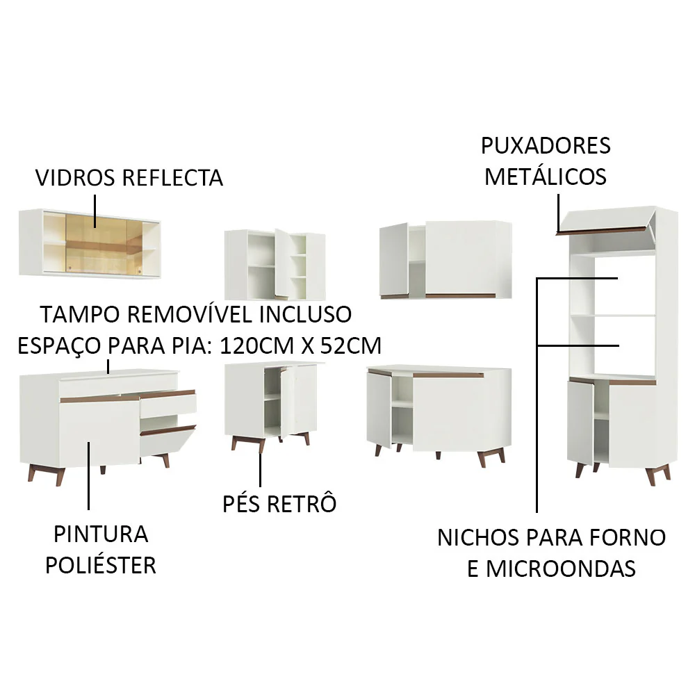 Armário de Cozinha Completa de Canto 452cm Branco Reims Madesa 01 - Image 4