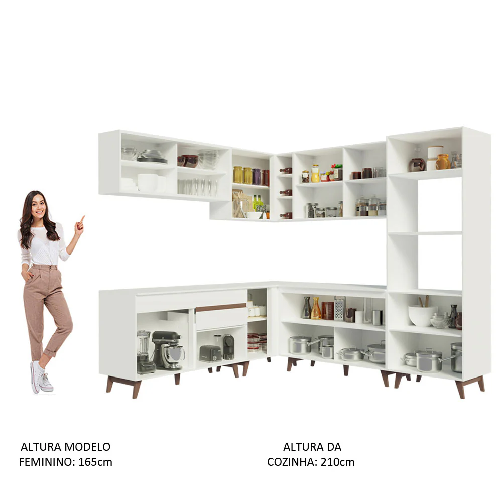 Armário de Cozinha Completa de Canto 452cm Branco Reims Madesa 01 - Image 5