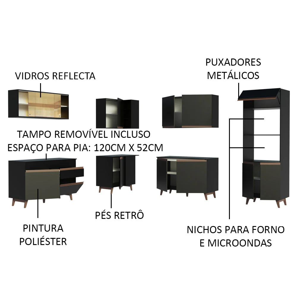 Armário de Cozinha Completa de Canto 452cm Preto Reims Madesa 01 - Image 4