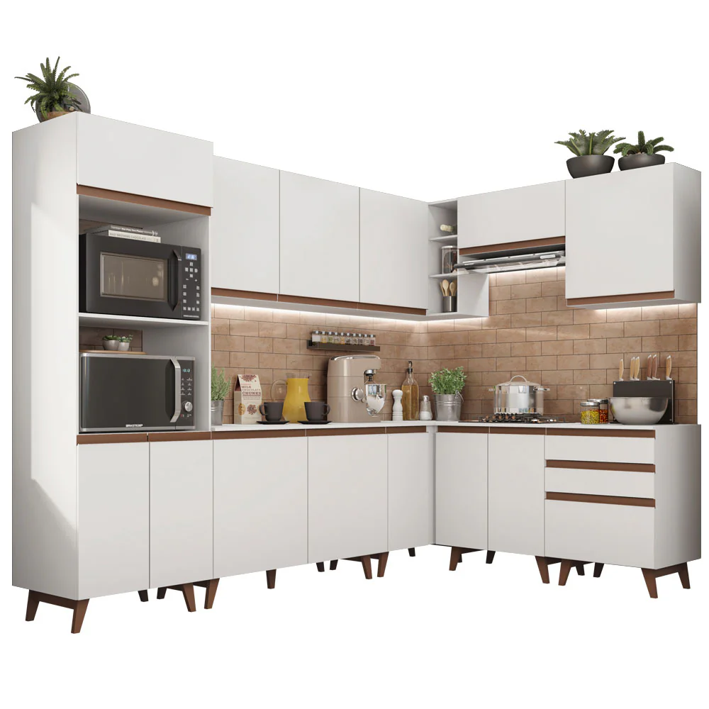 Armário de Cozinha Completa de Canto 462cm Branco Reims Madesa 01 - Image 2