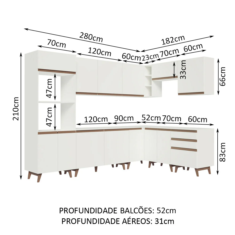 Armário de Cozinha Completa de Canto 462cm Branco Reims Madesa 01 - Image 3