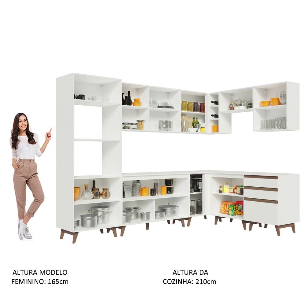 Armário de Cozinha Completa de Canto 462cm Branco Reims Madesa 01 - Image 5