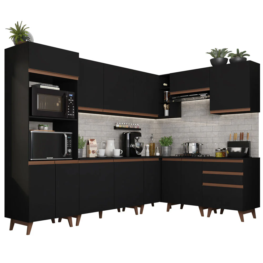 Armário de Cozinha Completa de Canto 462cm Preto Reims Madesa 01 - Image 2