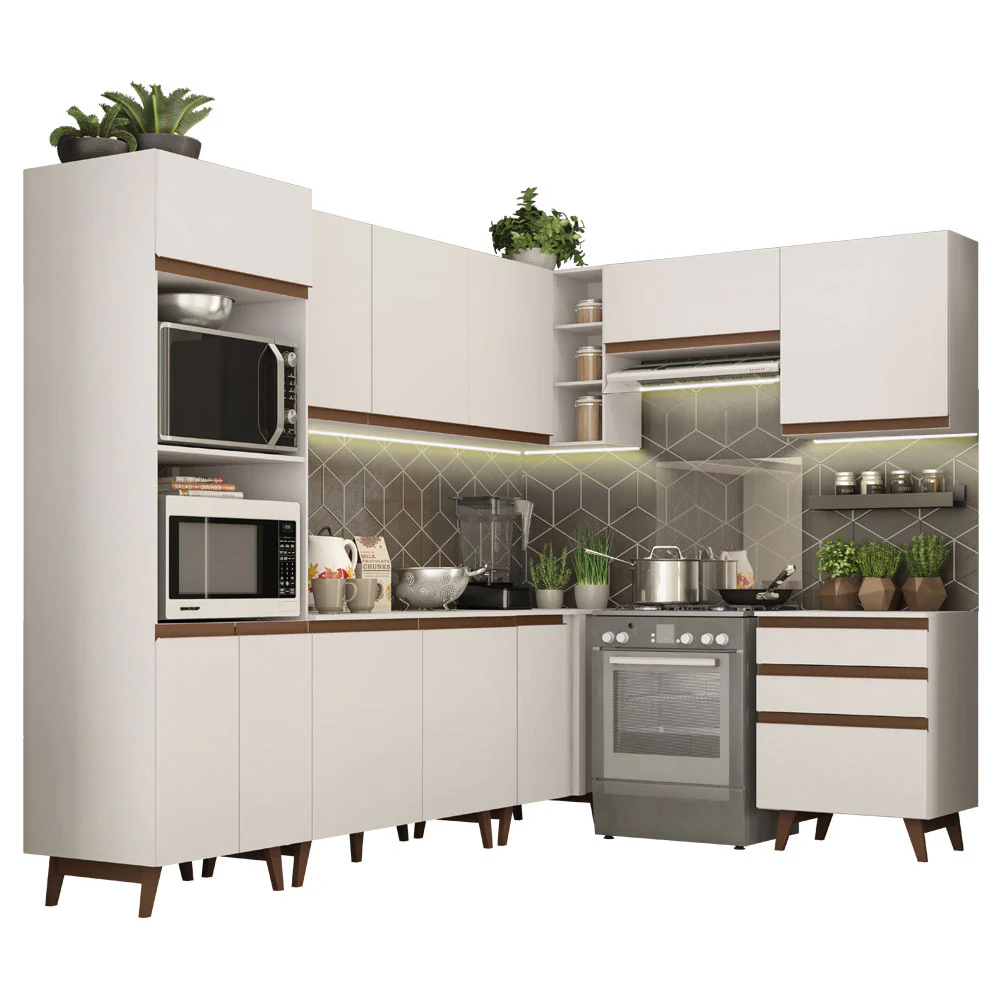 Armário de Cozinha Completa de Canto 462cm Branco Reims Madesa 02 - Image 2