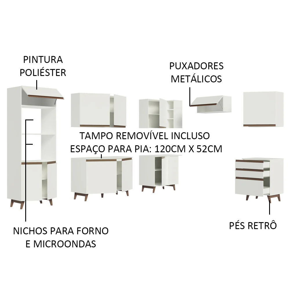 Armário de Cozinha Completa de Canto 462cm Branco Reims Madesa 02 - Image 4