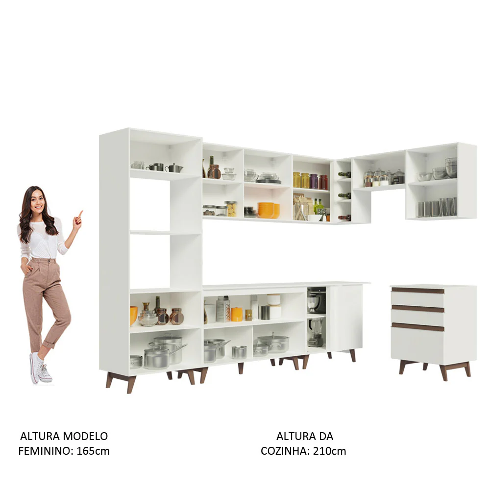 Armário de Cozinha Completa de Canto 462cm Branco Reims Madesa 02 - Image 5